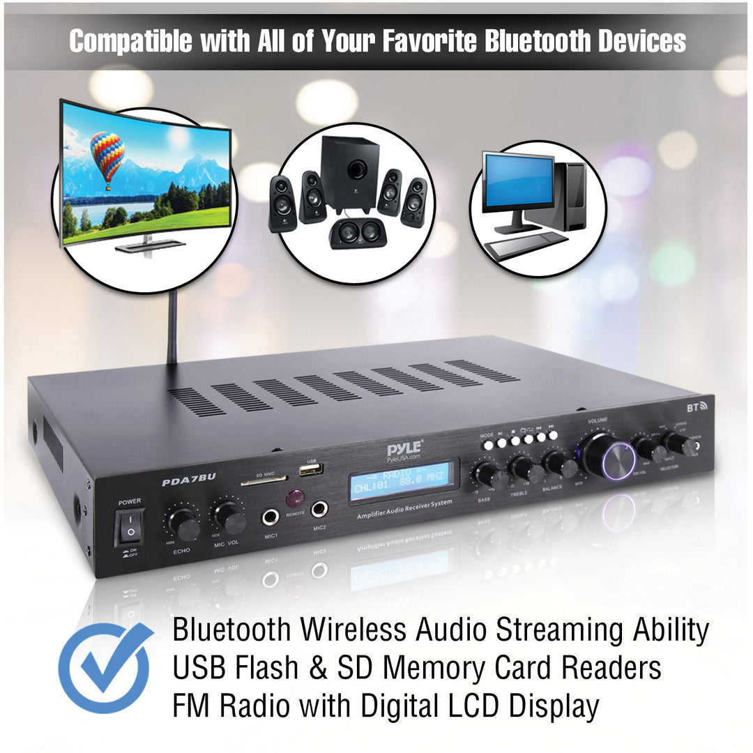 Pyle 2.1-Channel 200W Bluetooth Stereo Amplifier Receiver with FM Radio, USB/SD, Mic Inputs & Remote - view 6
