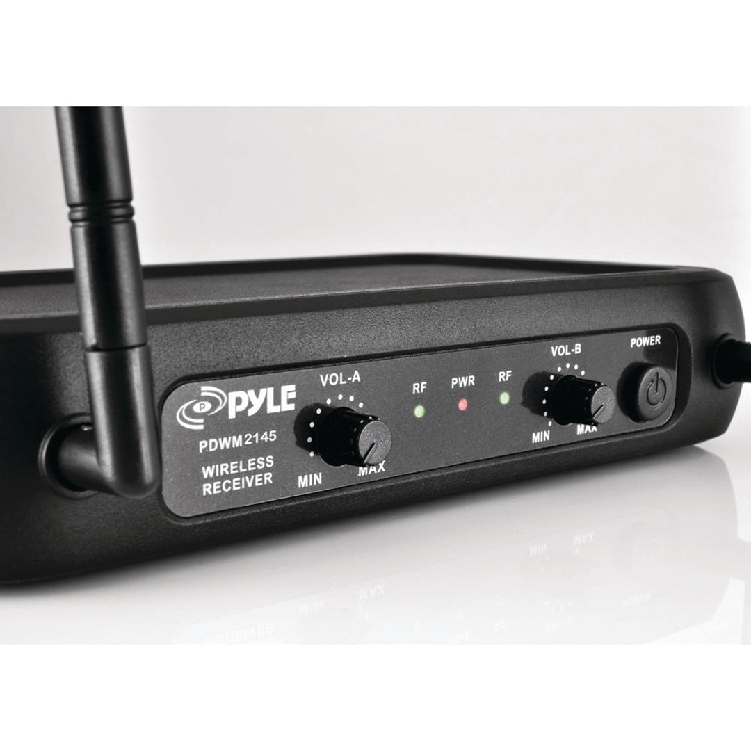Pyle Dual-Channel VHF Wireless Microphone System with 2 Lavalier & 2 Headset Mics - view 3