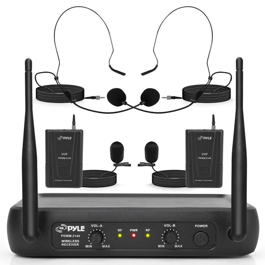Pyle Dual-Channel VHF Wireless Microphone System with 2 Lavalier & 2 Headset Mics - view 6