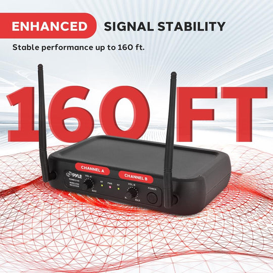 Pyle Dual-Channel VHF Wireless Microphone System with 2 Lavalier & 2 Headset Mics - view 7