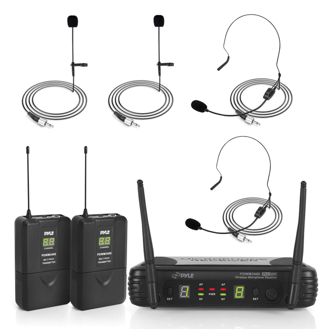 Pyle Premier Series UHF Wireless Microphone System with 2 Body Packs, Lavalier & Headset Mics