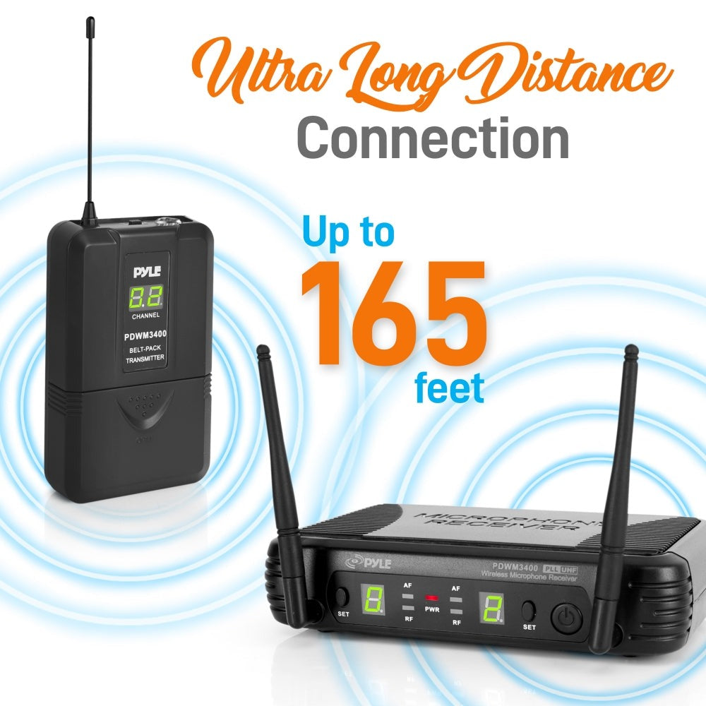 Pyle Premier Series UHF Wireless Microphone System with 2 Body Packs, Lavalier & Headset Mics - view 5