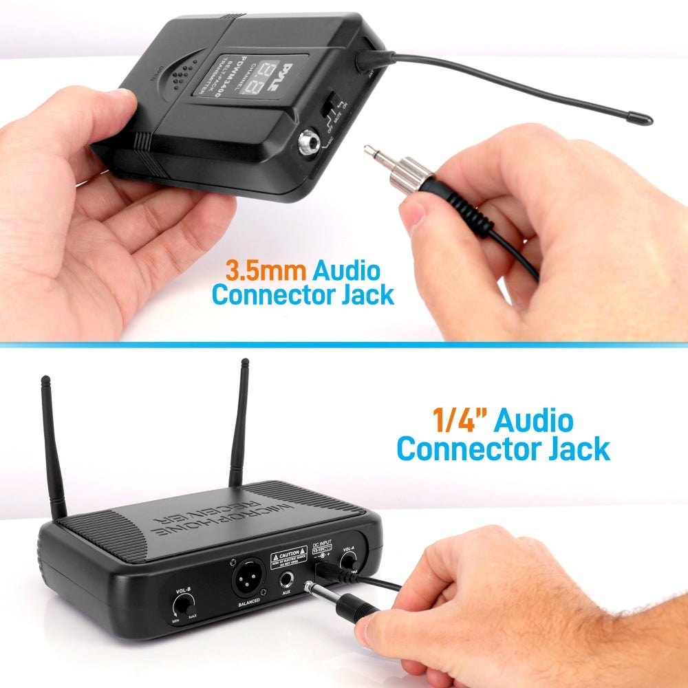 Pyle Premier Series UHF Wireless Microphone System with 2 Body Packs, Lavalier & Headset Mics - view 6