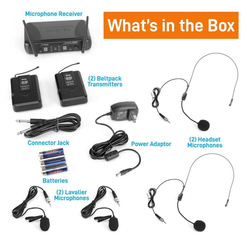 Pyle Premier Series UHF Wireless Microphone System with 2 Body Packs, Lavalier & Headset Mics - view 8