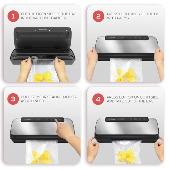 NutriChef Automatic Vacuum Sealer with Dry/Moist Settings, Bags & Roll Included - view 4