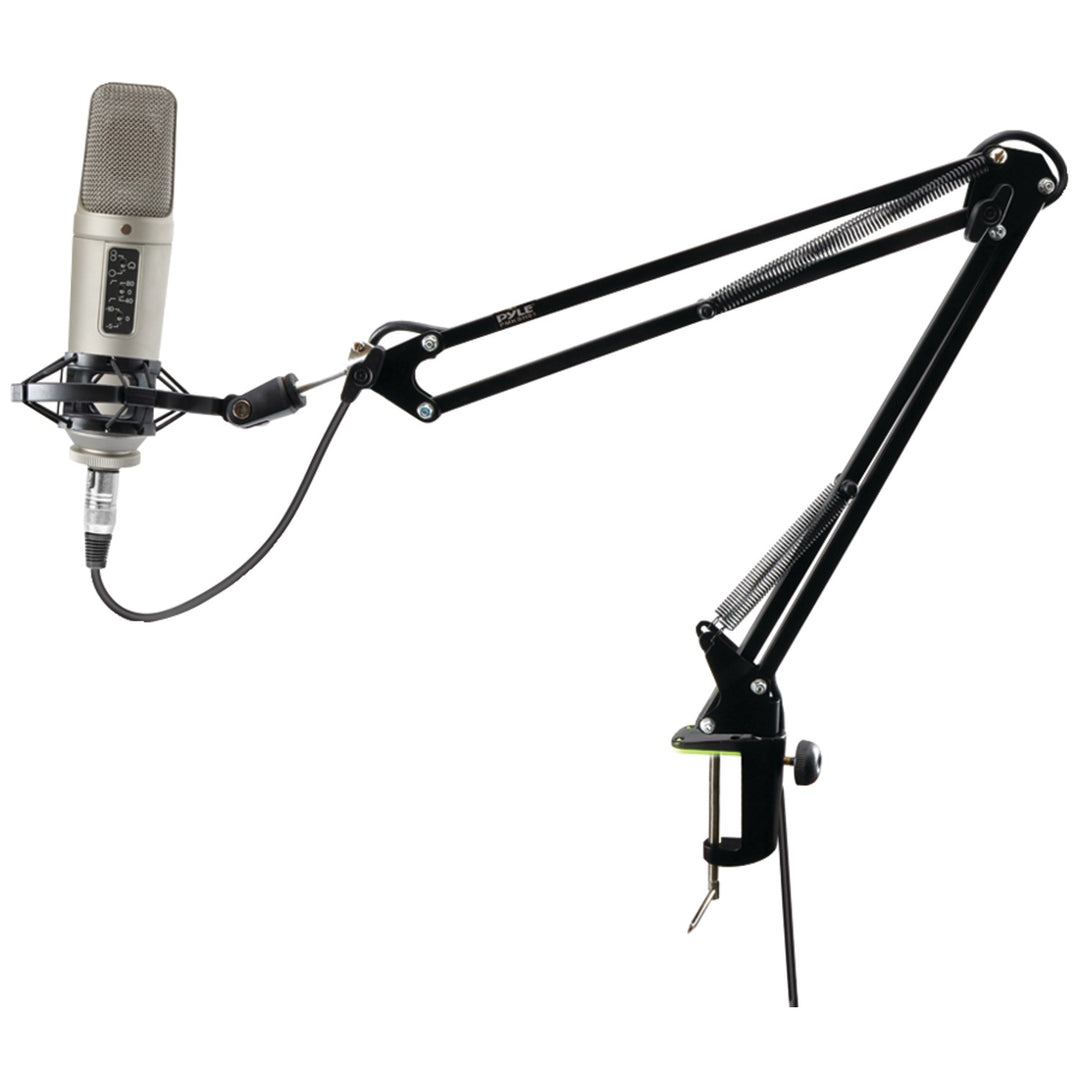 Pyle Desktop Suspension Boom Scissor Arm Microphone Stand with Shock Mount & XLR Cable