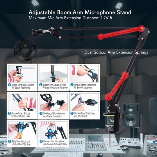 Pyle Desktop Suspension Boom Scissor Arm Microphone Stand with Shock Mount & XLR Cable - view 9