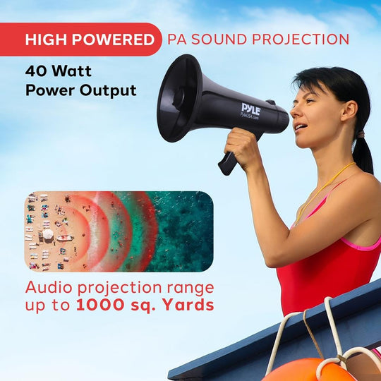 Pyle 40W Megaphone Bullhorn with Siren, Aux Input & Handheld Mic - view 3
