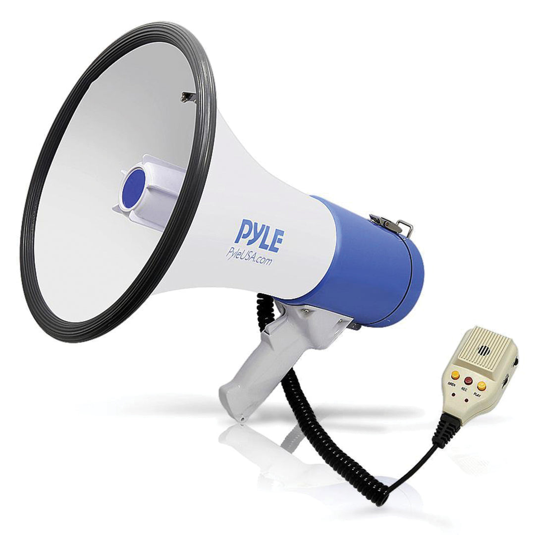 Pyle 50W Rechargeable Megaphone Bullhorn with Record, Siren & Talk Modes
