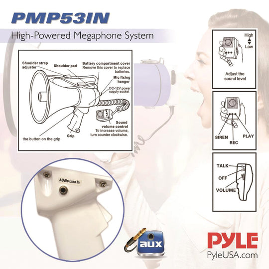 Pyle 50W Rechargeable Megaphone Bullhorn with Record, Siren & Talk Modes - view 4