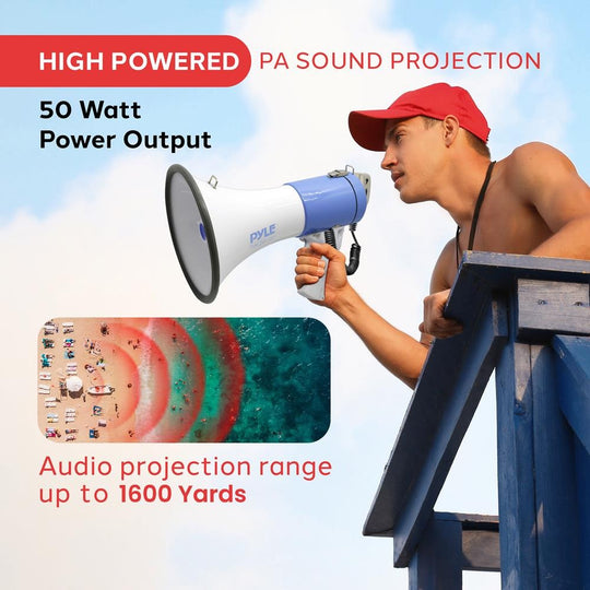 Pyle 50W Rechargeable Megaphone Bullhorn with Record, Siren & Talk Modes - view 6