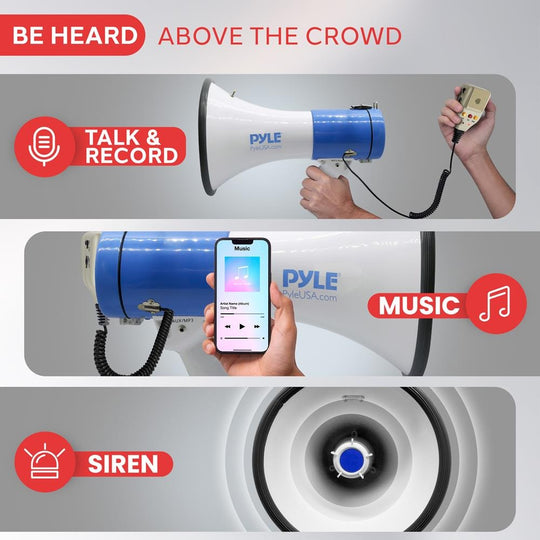 Pyle 50W Rechargeable Megaphone Bullhorn with Record, Siren & Talk Modes - view 7