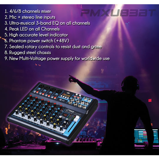 Pyle 8-Channel Bluetooth DJ & Studio Mixer with DSP Effects, USB Recording & LCD Display - view 8