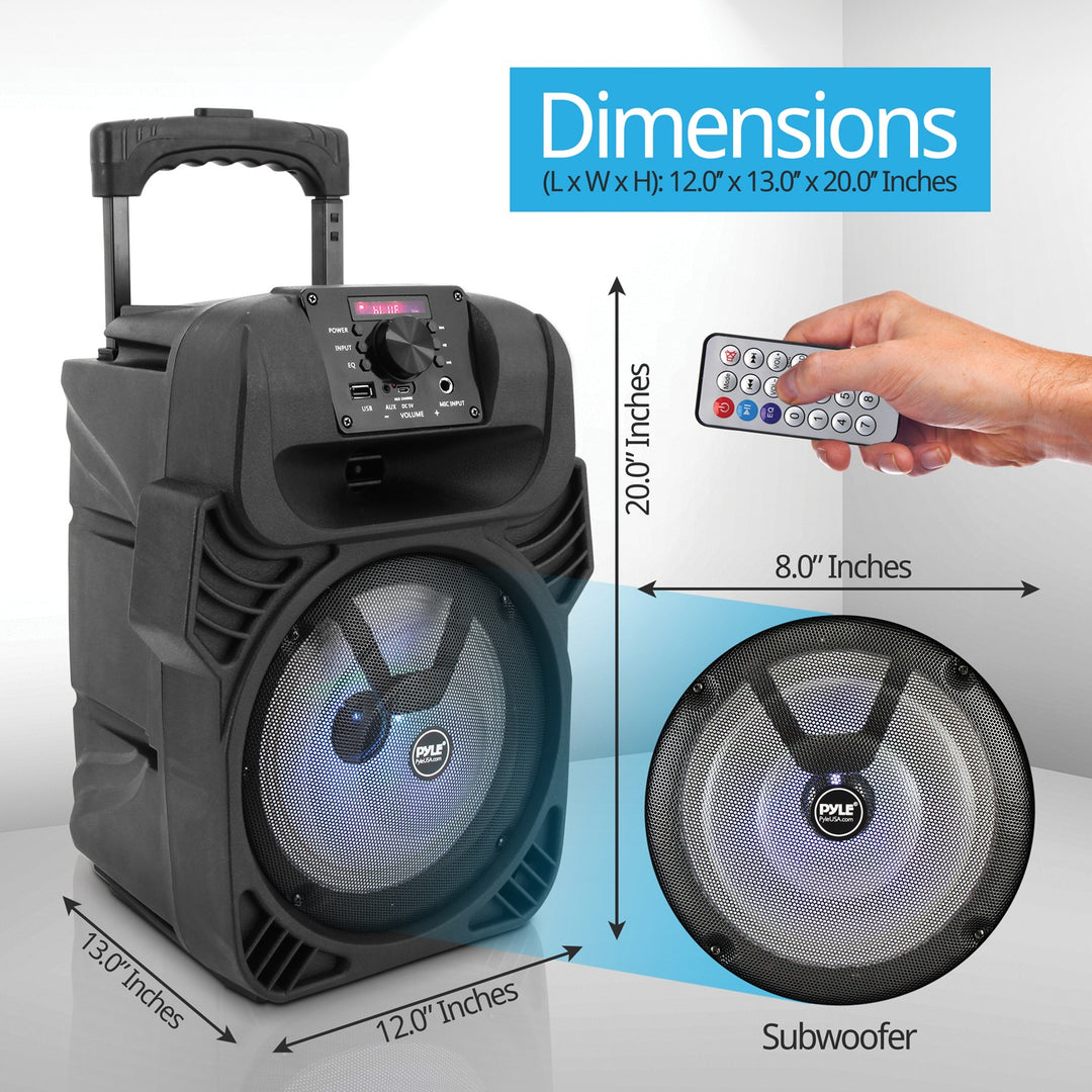 Pyle Portable Bluetooth PA Speaker & Microphone System with LED Lights, FM Radio & Rechargeable Battery - view 2
