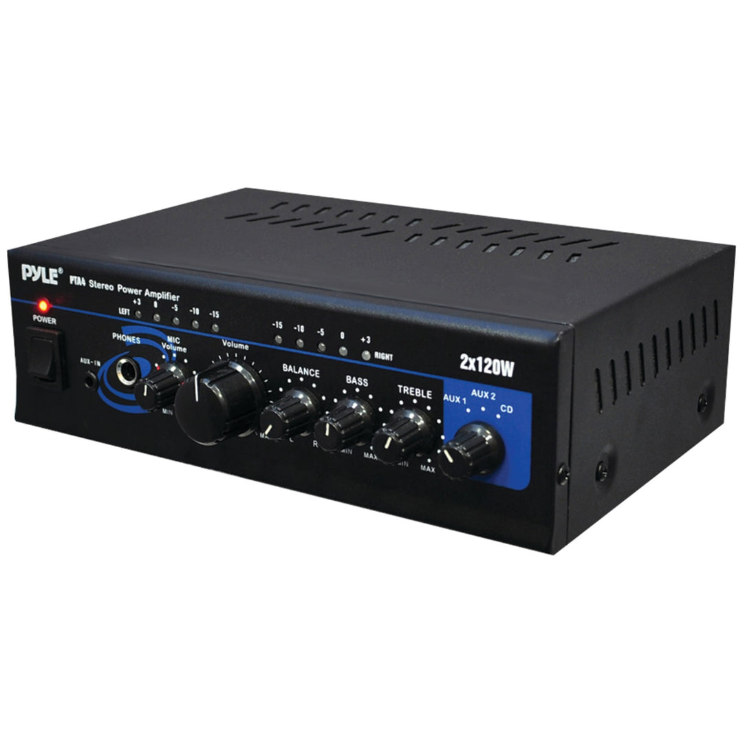 Pyle 240W 2-Channel Mini Stereo Amplifier, Mixer & Pager with Mic Input