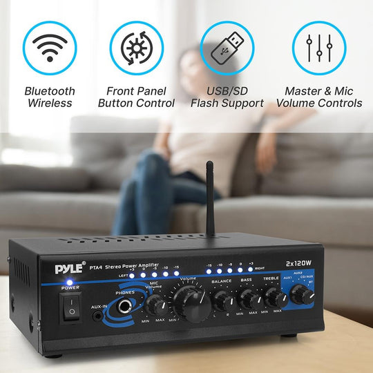 Pyle 240W 2-Channel Mini Stereo Amplifier, Mixer & Pager with Mic Input - view 4