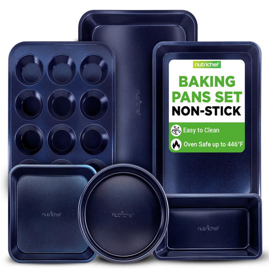 NutriChef 6-Piece Nonstick Carbon Steel Bakeware Set, Blue - view 2