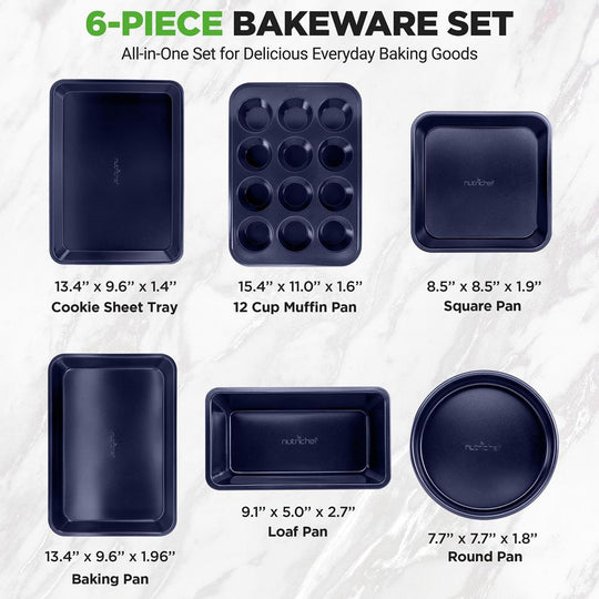 NutriChef 6-Piece Nonstick Carbon Steel Bakeware Set, Blue - view 5