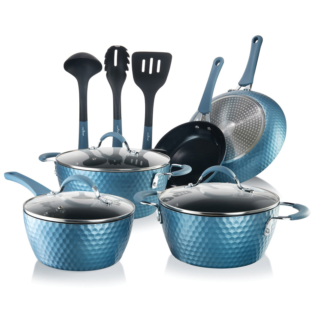 NutriChef 11-Piece Diamond Nonstick Cookware Set, Blue