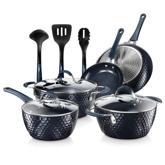 NutriChef 11-Piece Diamond Nonstick Cookware Set, Dark Blue