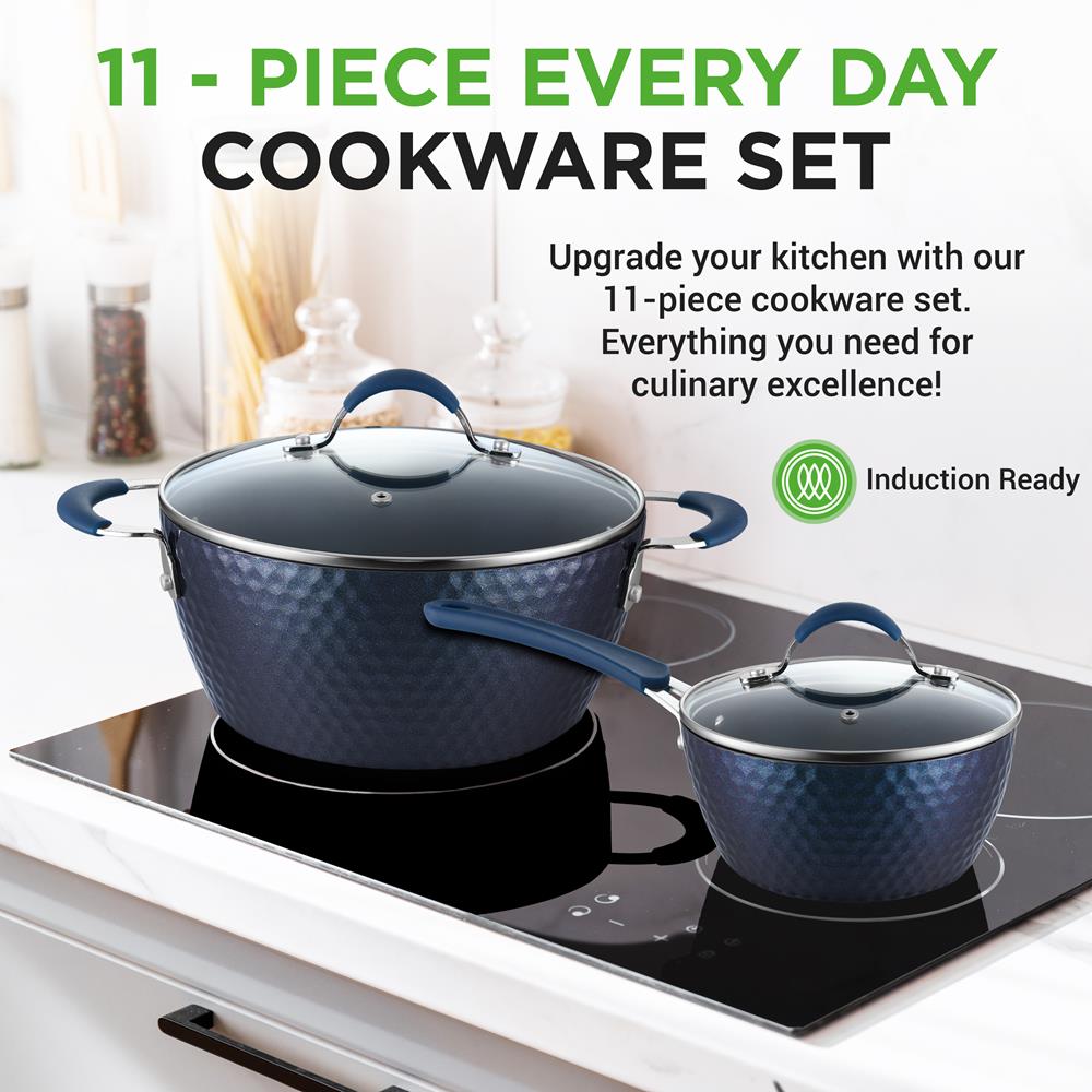 NutriChef 11-Piece Diamond Nonstick Cookware Set, Dark Blue - view 3