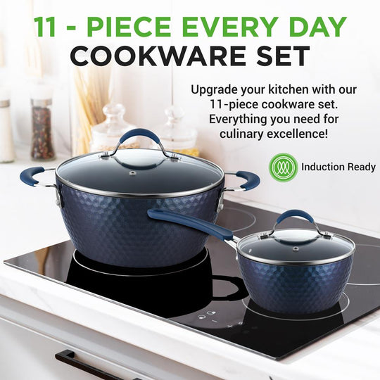 NutriChef 11-Piece Diamond Nonstick Cookware Set, Dark Blue - view 3
