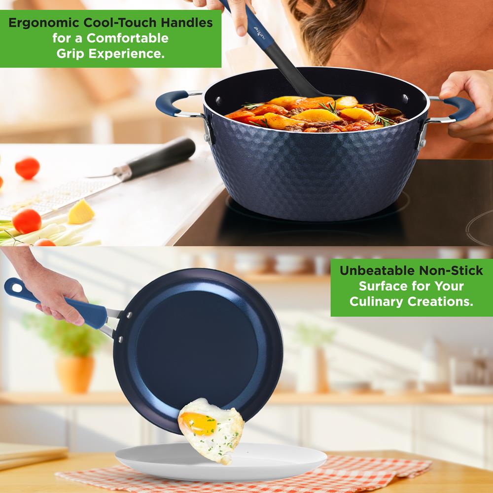 NutriChef 11-Piece Diamond Nonstick Cookware Set, Dark Blue - view 5