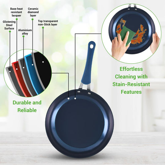 NutriChef 11-Piece Diamond Nonstick Cookware Set, Dark Blue - view 6