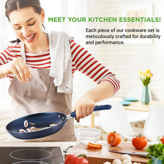 NutriChef 11-Piece Diamond Nonstick Cookware Set, Dark Blue - view 7