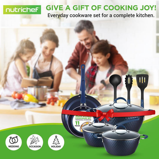 NutriChef 11-Piece Diamond Nonstick Cookware Set, Dark Blue - view 8
