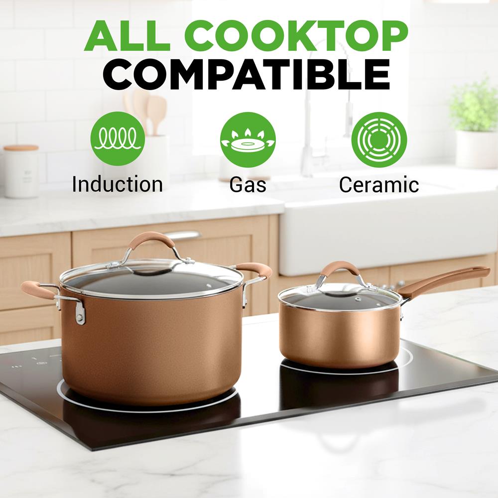 NutriChef 14-Piece Ceramic Nonstick Cookware Set, Gold - view 3