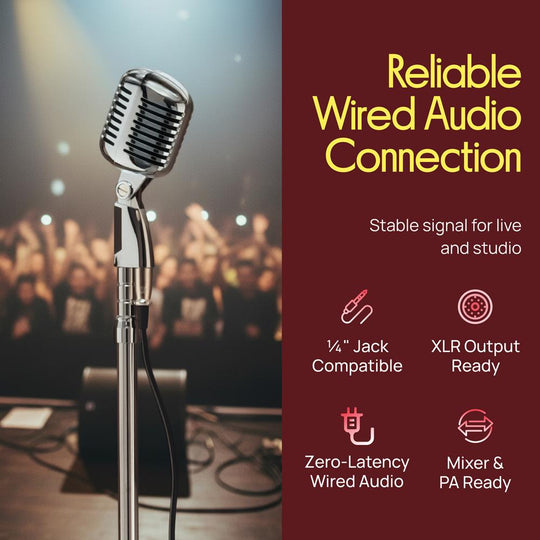 Pyle Retro Vintage-Style Dynamic Microphone with Adjustable Swing Stand, Silver - view 4