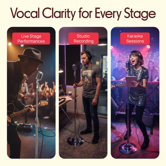 Pyle Retro Vintage-Style Dynamic Microphone with Adjustable Swing Stand, Silver - view 5