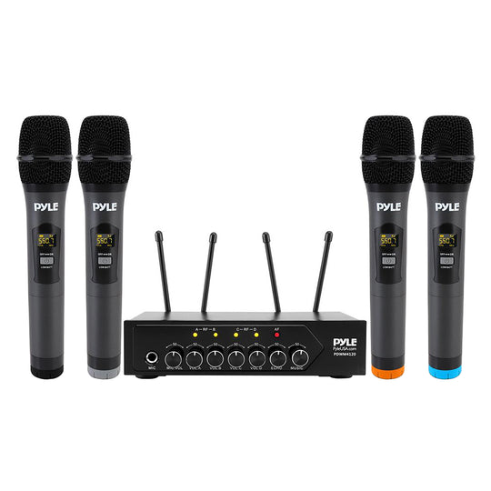 Pyle UHF Wireless Microphone System with 4 Handheld Mics & Bluetooth