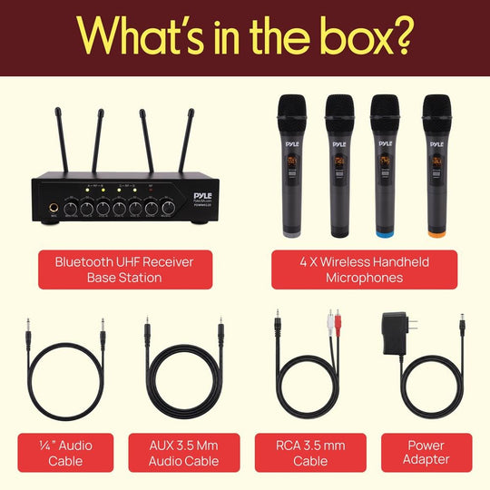Pyle UHF Wireless Microphone System with 4 Handheld Mics & Bluetooth - view 3