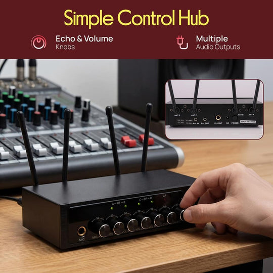 Pyle UHF Wireless Microphone System with 4 Handheld Mics & Bluetooth - view 6