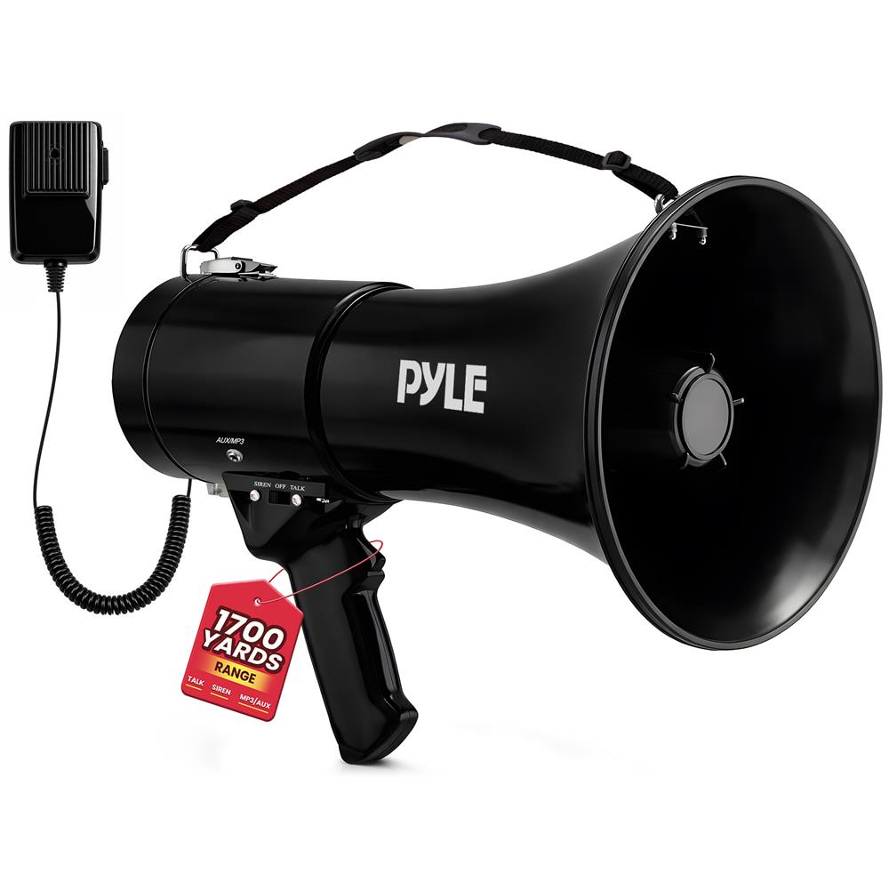 Pyle 50W Megaphone Bullhorn with Siren, Aux Input & Handheld Mic - view 2