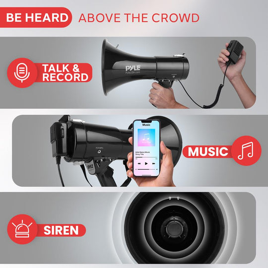 Pyle 50W Megaphone Bullhorn with Siren, Aux Input & Handheld Mic - view 4