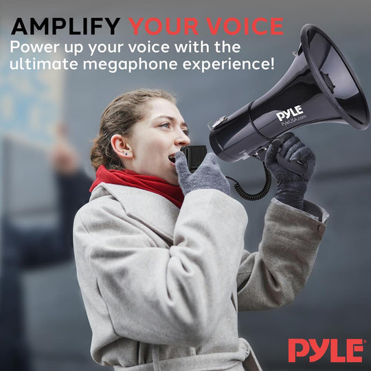 Pyle 50W Megaphone Bullhorn with Siren, Aux Input & Handheld Mic - view 7