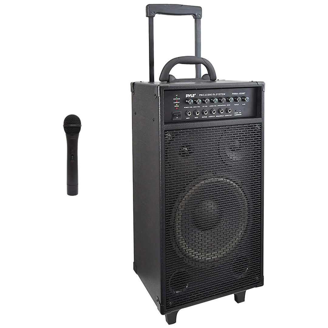 Pyle Portable Bluetooth PA Speaker System with 10-In. Sub, Wheels & Rechargeable Battery