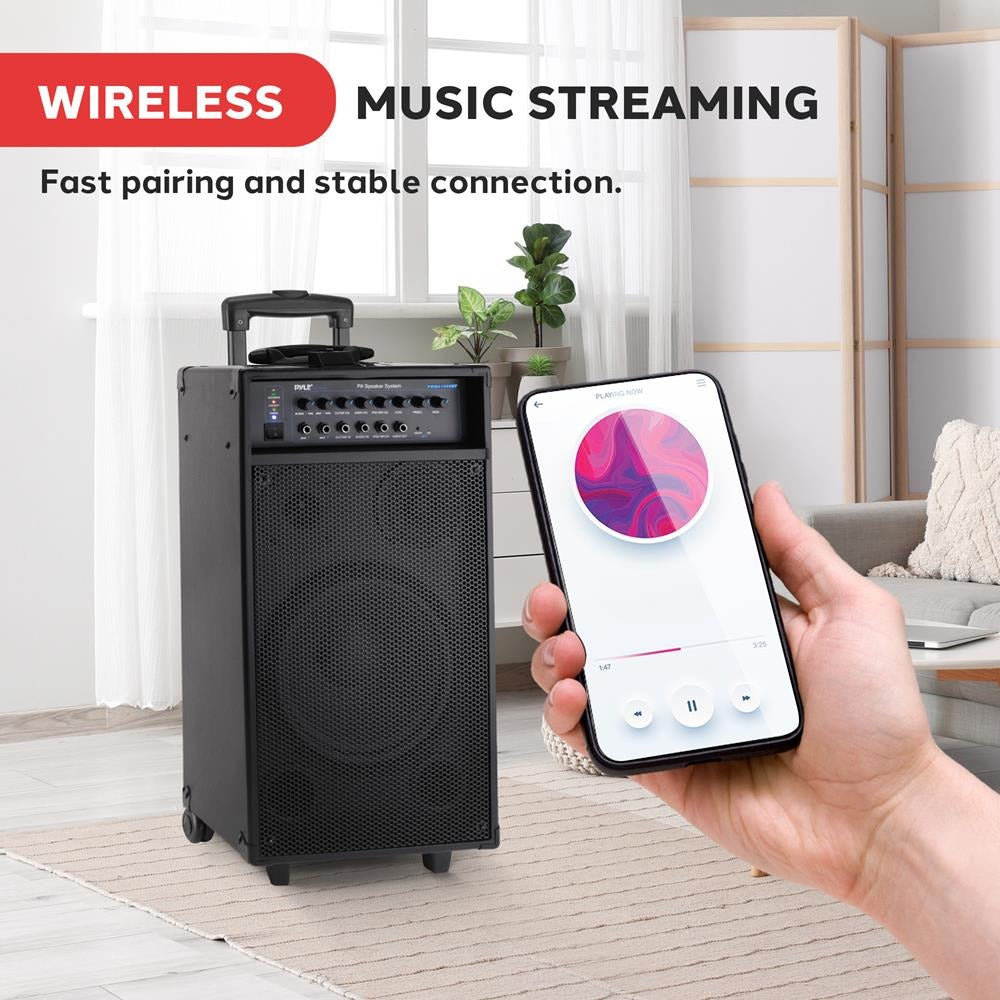 Pyle Portable Bluetooth PA Speaker System with 10-In. Sub, Wheels & Rechargeable Battery - view 10