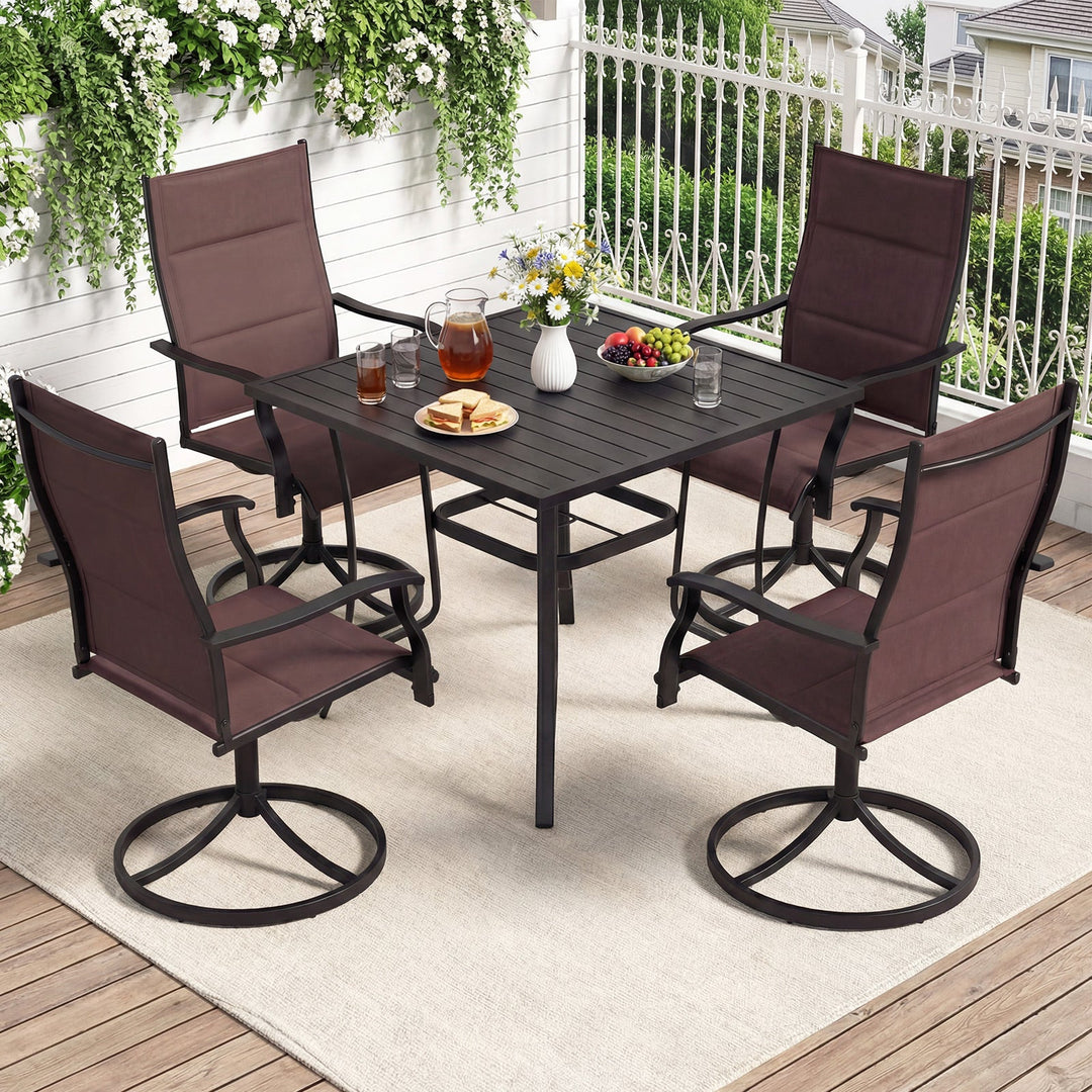 Padded Patio Swivel Chairs Set of 2 Ergonomic Outdoor Dining Chairs with Breathable Fabric
