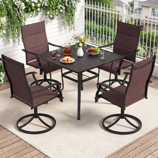 Padded Patio Swivel Chairs Set of 2 Ergonomic Outdoor Dining Chairs with Breathable Fabric