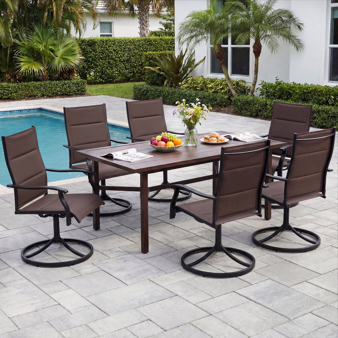 Padded Patio Swivel Chairs Set of 2 Ergonomic Outdoor Dining Chairs with Breathable Fabric