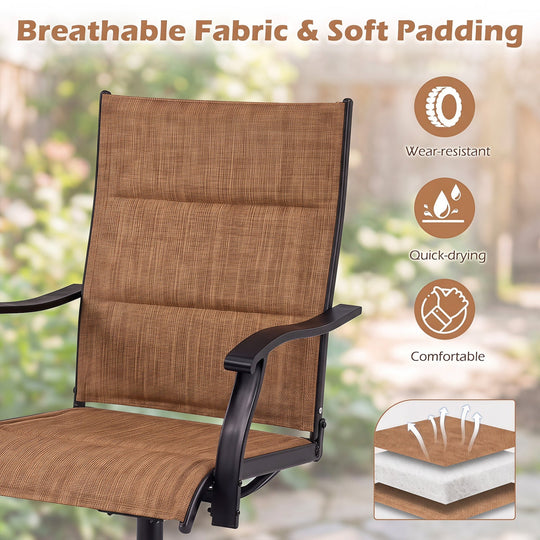 Swivel Patio Dining Chairs Set of 2 with Padded Seats