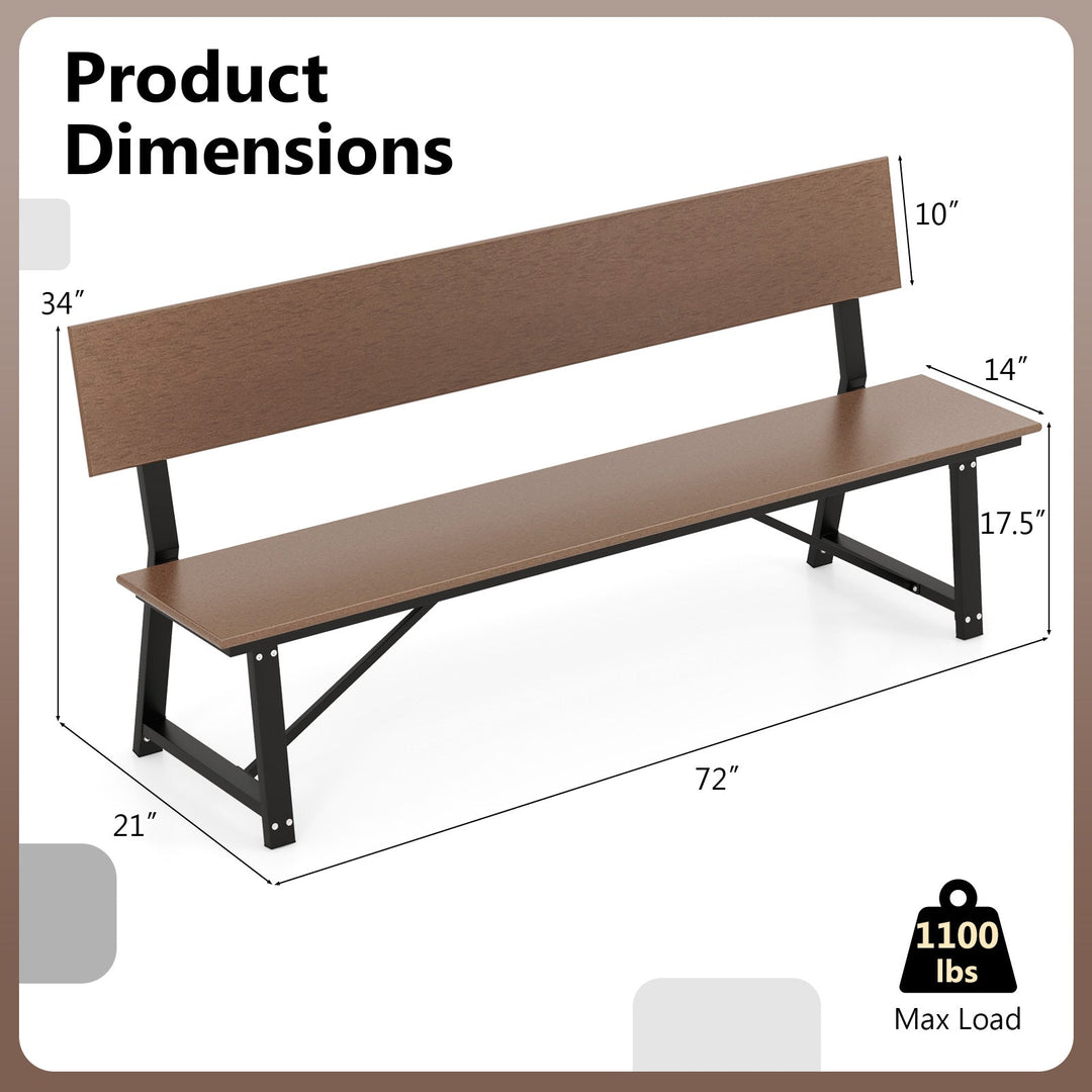 72-Inch Outdoor Bench with HDPE Seat & Back, 1100 lbs Capacity