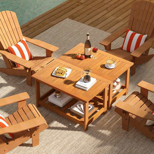 Patio Acacia Wood Coffee Table 2-Tier Rectangular Center Table
