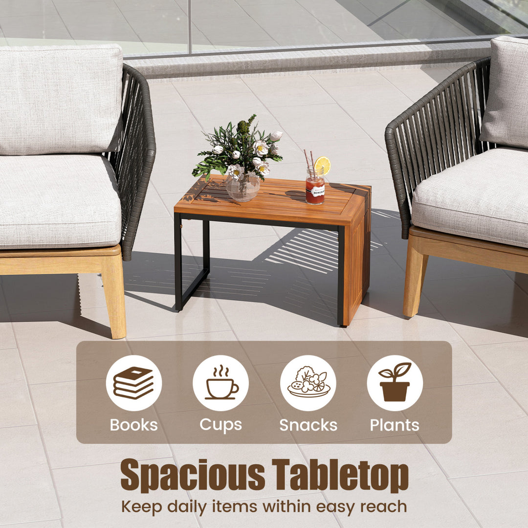 2-in-1 Convertible Patio Acacia Wood Side Table