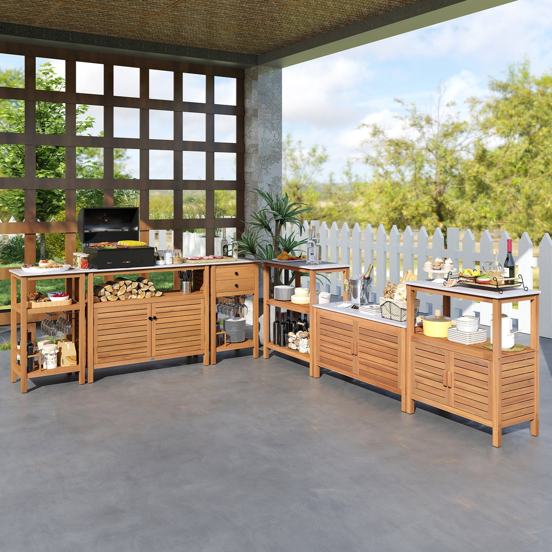 Patio Acacia Wood Storage Cabinet Patio Buffet Cabinet Bar Table