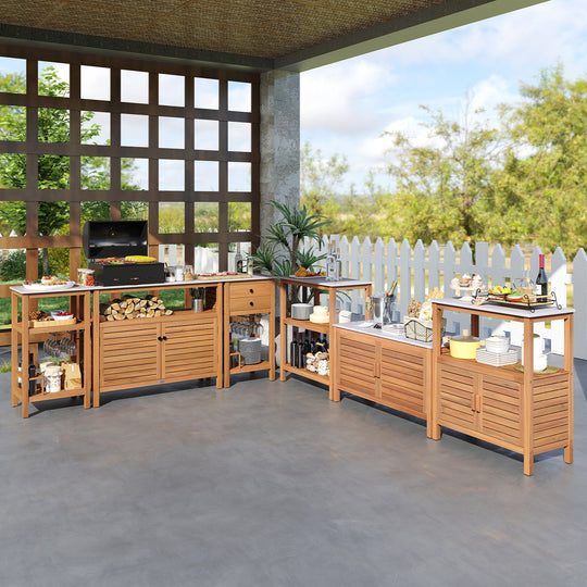 Patio Acacia Wood Storage Cabinet Patio Buffet Cabinet Bar Table